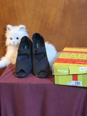 BareTraps Black Woven Peep-Toe Mary Jane Flats